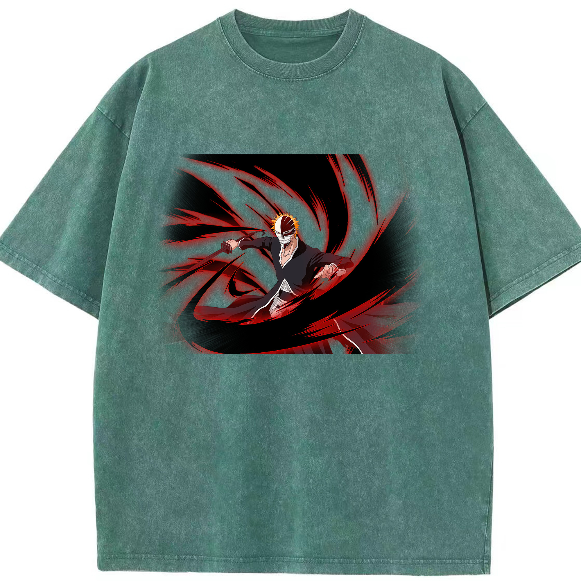 （画像用） ブリーチ 黒崎一護（くろさき いちご）BLEACH Kurosaki Ichigo 綿100% ヴィンテージ風 半袖Tシャツ（フロントプリント）